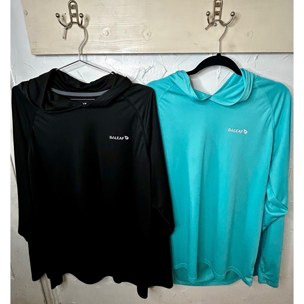 Baleaf Mens 2XL Sun Protection Hoodie Lot 2 Black Teal Blue UPF 50+ Thumbholes